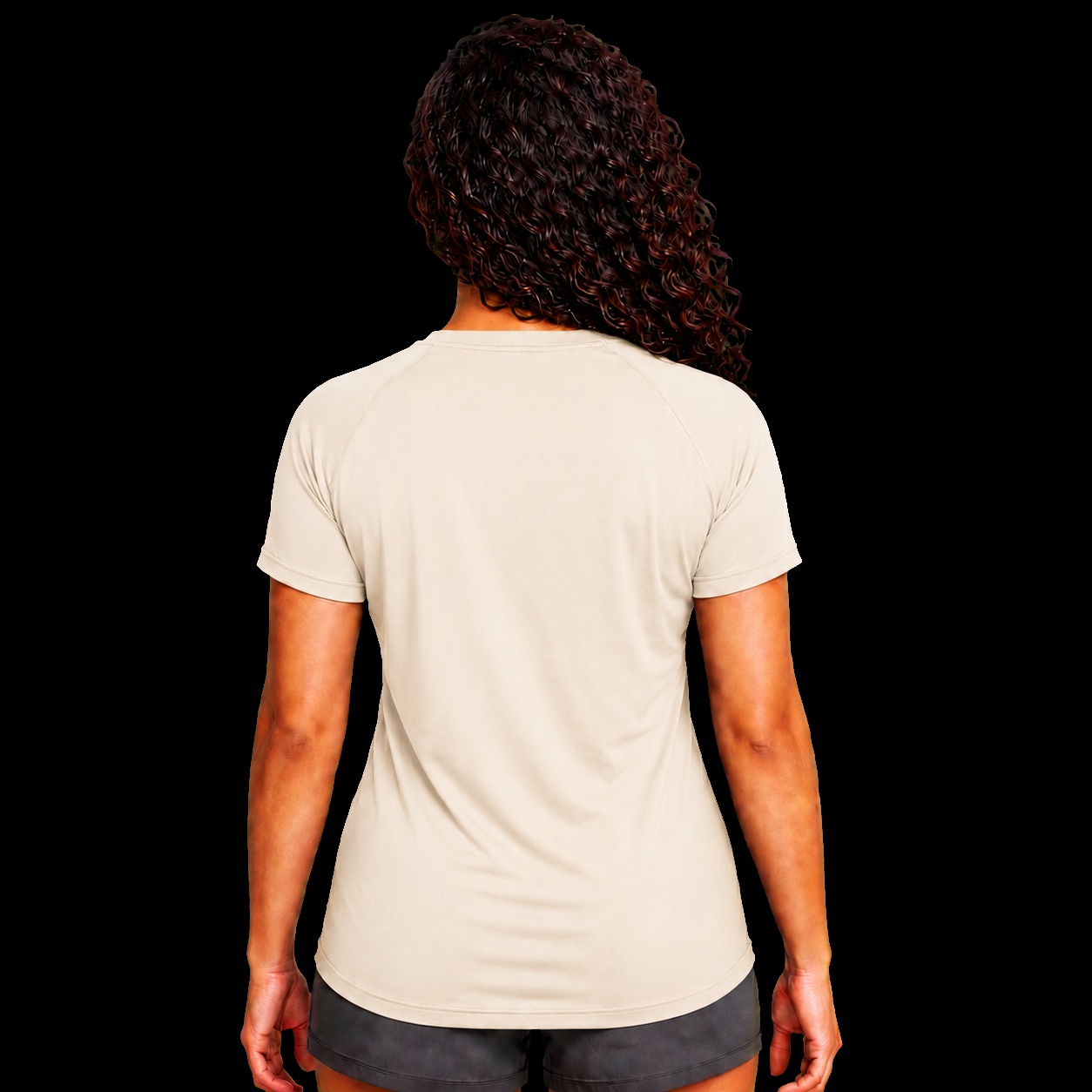 Camiseta feminina cristã dry-fit off-white com o versículo Tudo Posso — IDE 16:15